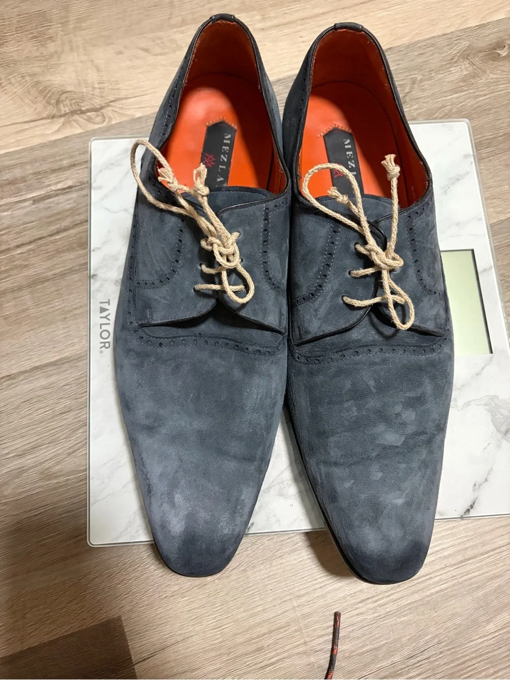Mezlan Slate Gray Suede Lace-Up Dress Shoes with Orange Interior